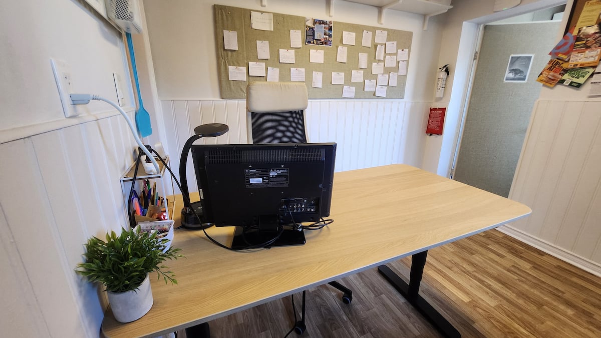 Shared workspace with sit/stand desk